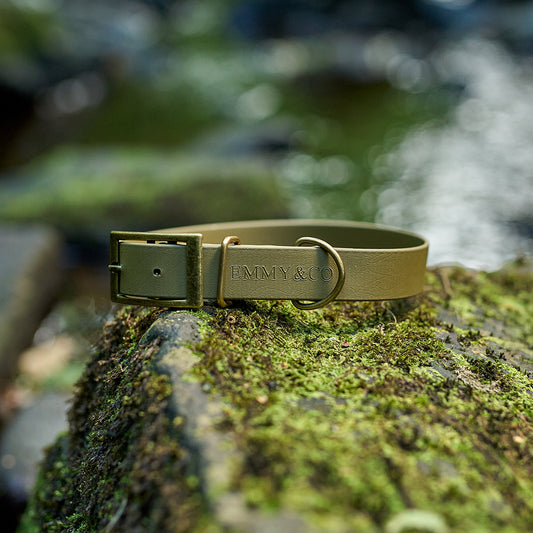 Khaki waterproof dog collar